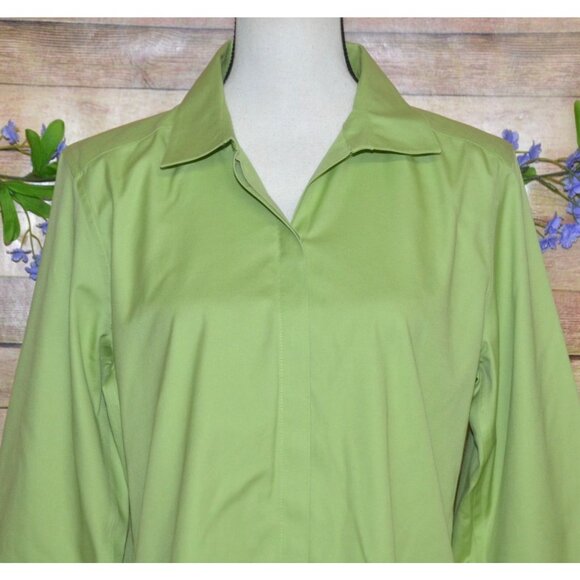 Chico's Lime Green Button Up Long Sleeve Cotton No-Iron Blouse Top Size 1 US M 8 - Picture 2 of 10